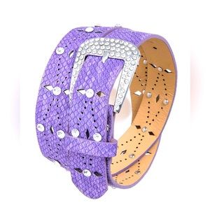 Purple Rhinestone Snakeskin Genuine Leather Statement Belt